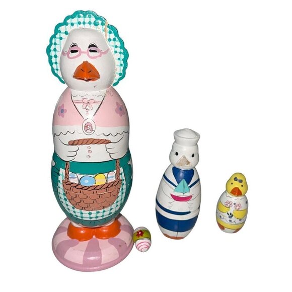 Vintage Mother Goose Children Fairy Tale Matryoshka Nesting Doll Set of 3 - Picture 1 of 10